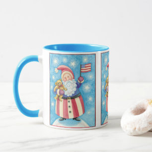 かわいいクリスマス、星条旗を持つ愛国サンタクロース マグカップ