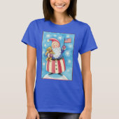 かわいいクリスマス、星条旗を持つ愛国サンタクロース Tシャツ (正面)