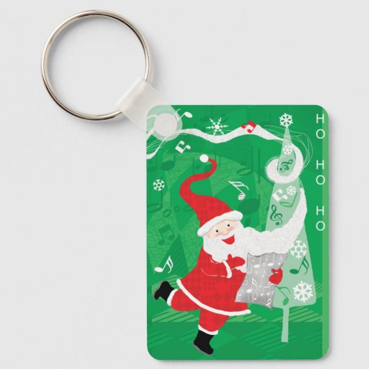 かわいいクリスマス、歌って踊るサンタクロース キーホルダー (正面)