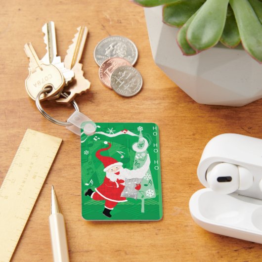 かわいいクリスマス、歌って踊るサンタクロース キーホルダー (デスク)