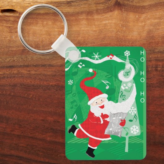かわいいクリスマス、歌って踊るサンタクロース キーホルダー (正面)