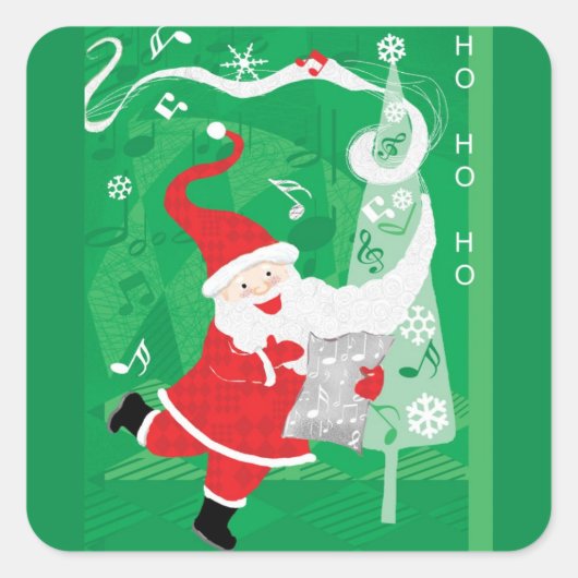 かわいいクリスマス、歌って踊るサンタクロース スクエアシール (正面)