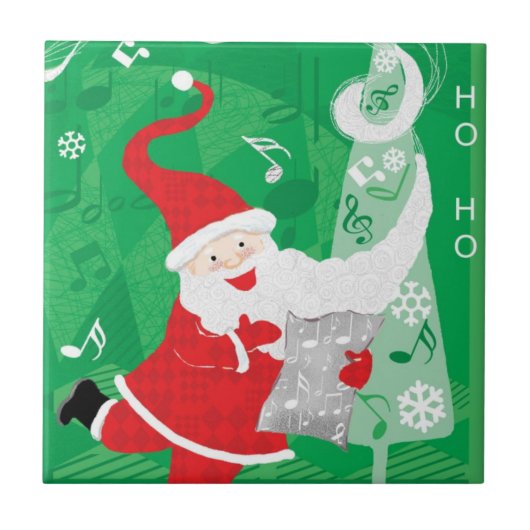かわいいクリスマス、歌って踊るサンタクロース タイル (正面)