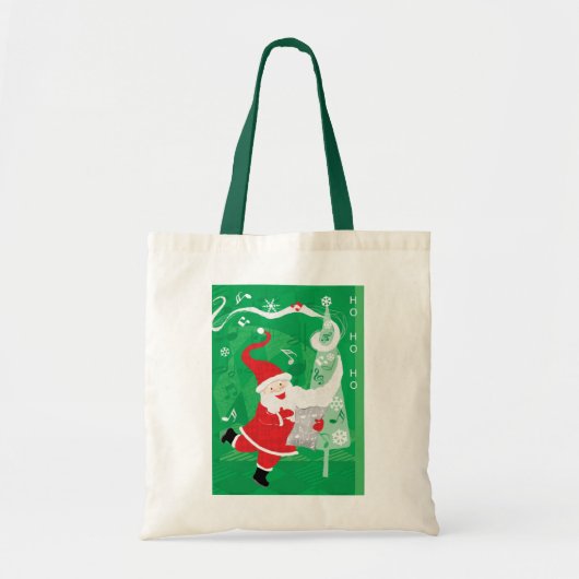 かわいいクリスマス、歌って踊るサンタクロース トートバッグ (正面)