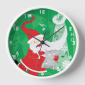 かわいいクリスマス、歌って踊るサンタクロース 壁時計 (正面)