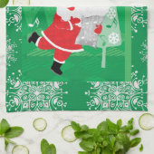 かわいいクリスマス、歌と踊りサンタクロース キッチンタオル (折り畳み)