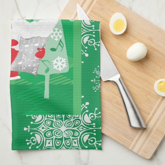 かわいいクリスマス、歌と踊りサンタクロース キッチンタオル (四つ折り)