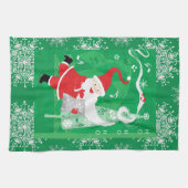 かわいいクリスマス、歌と踊りサンタクロース キッチンタオル (横)