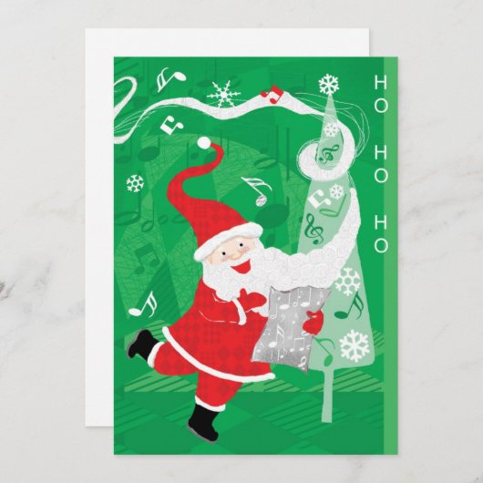 かわいいクリスマス、歌と踊りサンタクロース シーズンカード (正面/裏面)