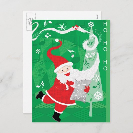 かわいいクリスマス、歌と踊りサンタクロース シーズンポストカード (正面/裏面)