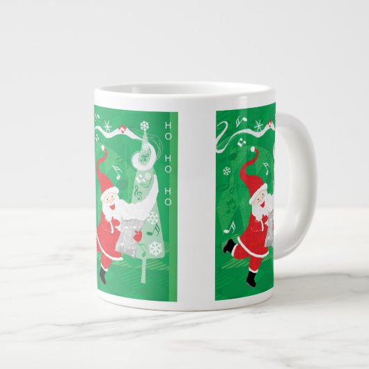 かわいいクリスマス、歌と踊りサンタクロース ジャンボコーヒーマグカップ (正面右)