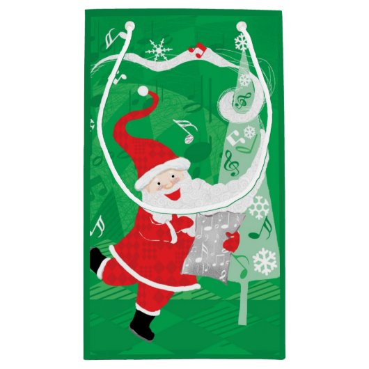 かわいいクリスマス、歌と踊りサンタクロース スモールペーパーバッグ (裏面)