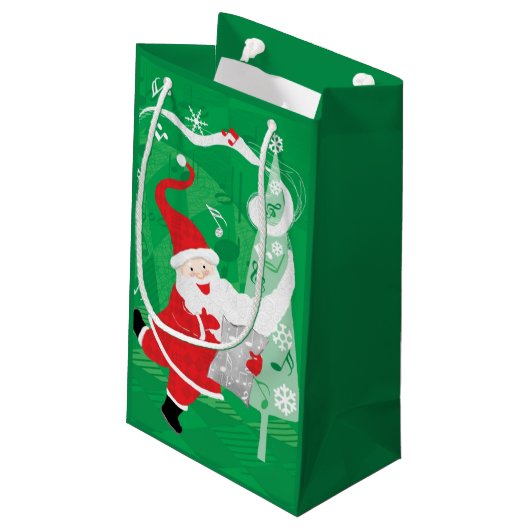 かわいいクリスマス、歌と踊りサンタクロース スモールペーパーバッグ (裏面アングル)
