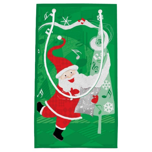 かわいいクリスマス、歌と踊りサンタクロース スモールペーパーバッグ (正面)