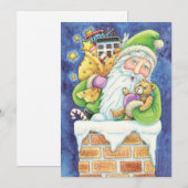 かわいいクリスマス、煙突にサンタクロースとおもちゃ シーズンカード (正面/裏面)