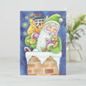 かわいいクリスマス、煙突にサンタクロースとおもちゃ シーズンカード (スタンド正面)