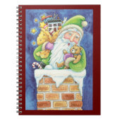 かわいいクリスマス、煙突にサンタクロースとおもちゃ ノートブック (正面)