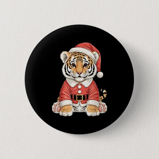 かわいいクリスマス 虎 サンタ サファリ 動物 缶バッジ (正面)