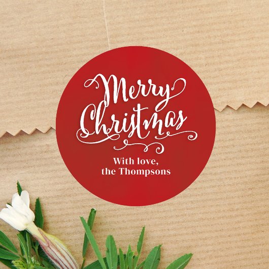 かわいいクリスマス 赤い筆記体 オーダーメイド ラウンドシール