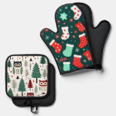 かわいいクリスマス 鍋つかみ&鍋敷きセット (正面/裏面)