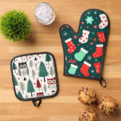 かわいいクリスマス 鍋つかみ&鍋敷きセット (トップダウン)