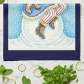 かわいいクリスマス、雪玉に座るサンタクロースとおもちゃ キッチンタオル (折り畳み)