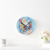 かわいいクリスマス、雪玉に座るサンタクロースとおもちゃ ラウンド壁時計 (ホーム)