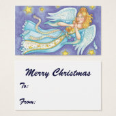 かわいいクリスマス、音楽を演奏する天使がホルンを吹く (正面&裏面)