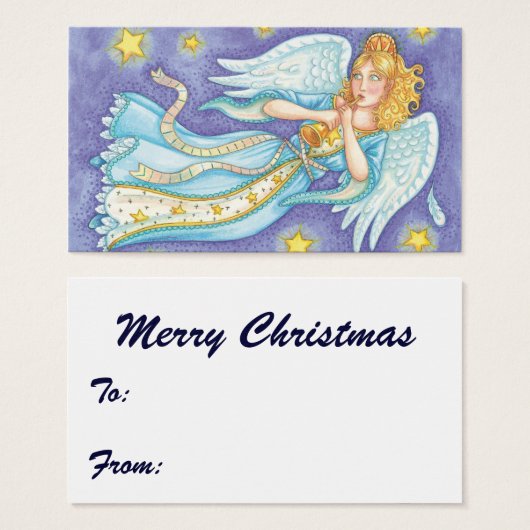 かわいいクリスマス、音楽を演奏する天使がホルンを吹く (正面&裏面)