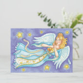 かわいいクリスマス、音楽を演奏する天使がホルンを吹く シーズンカード (スタンド正面)