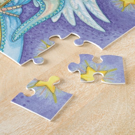 かわいいクリスマス、音楽を演奏する天使がホルンを吹く ジグソーパズル (側面)