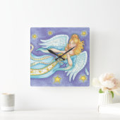 かわいいクリスマス、音楽を演奏する天使がホルンを吹く スクエア壁時計 (ホーム)