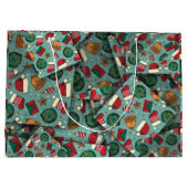 かわいいクリスマス[3D]ストッキングとサンタハット ラージペーパーバッグ (裏面)