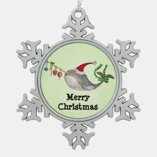 かわいいクリスマスNarwhal スノーフレークピューターオーナメント (正面)