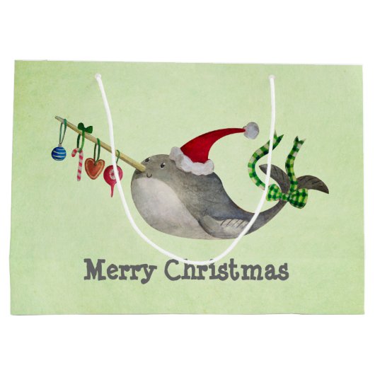 かわいいクリスマスNarwhal ラージペーパーバッグ (裏面)