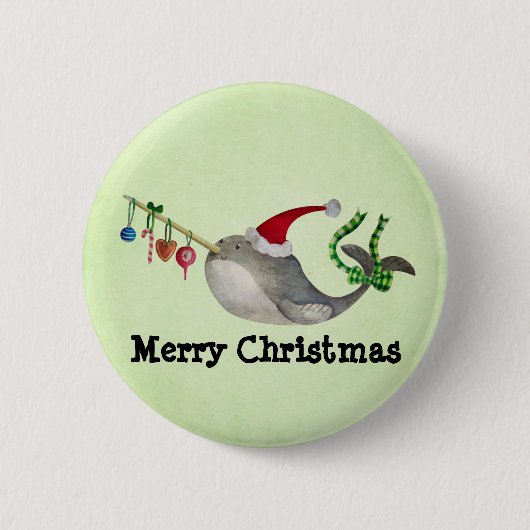 かわいいクリスマスNarwhal 缶バッジ (正面)