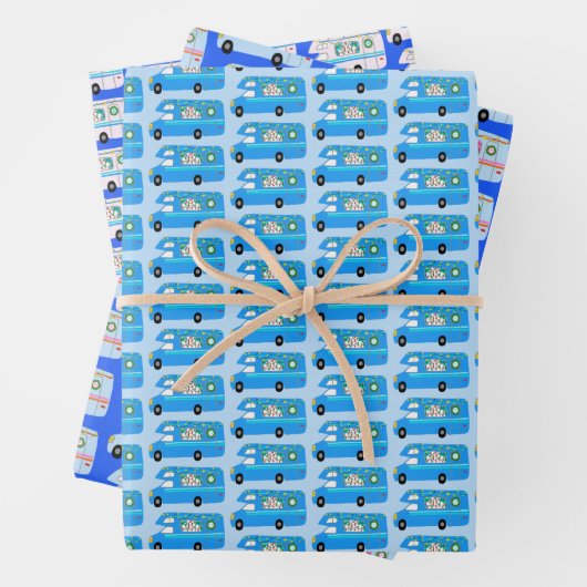 かわいいクリスマスRVキャンパーズモーターホームズホリデーブルー ラッピングペーパーシート (インサイチュ)