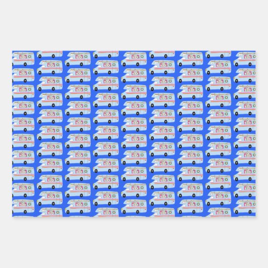 かわいいクリスマスRVキャンパーツリーズモーターホームズホリデーブルー ラッピングペーパーシート (正面2)