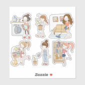 かわいいクリーニングchore女の子キャラクターシール シール (シート)