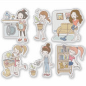 かわいいクリーニングchore女の子キャラクターシール シール (正面)