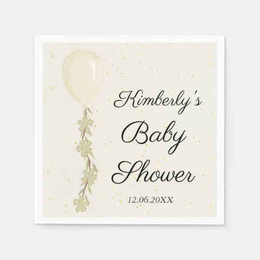 かわいいクリームバルーン赤ちゃんシャワー スタンダードカクテルナプキン (正面)
