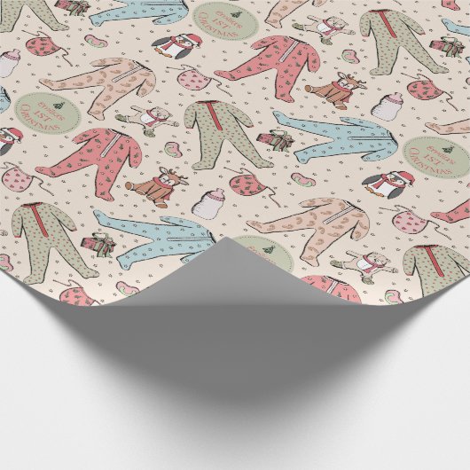 かわいいクリームベビー初めてのクリスマス パーソナライズされた ラッピングペーパー (角)