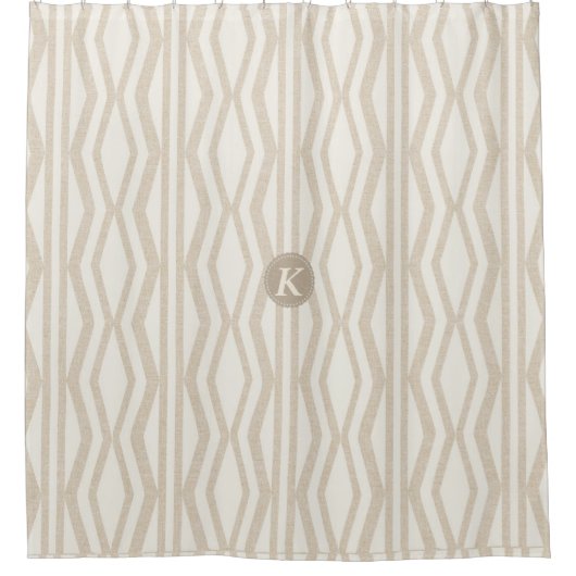 かわいいクリームリネンモノグラムの幾何学模様 シャワーカーテン (正面)
