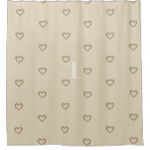 かわいいクリーム色の金ゴールドのベージュハートのモノグラムパターン シャワーカーテン (正面)