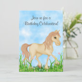かわいいクリーム色の馬と花の誕生日 招待状 (スタンド正面)