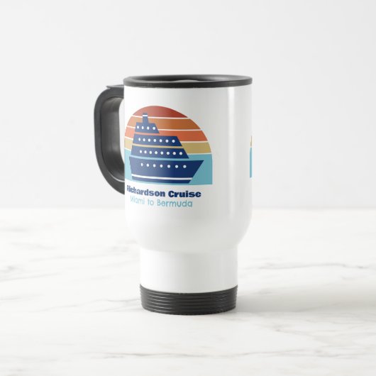 かわいいクルーズシップ家族旅行サンセットパーソナライズされた トラベルマグ (正面左)