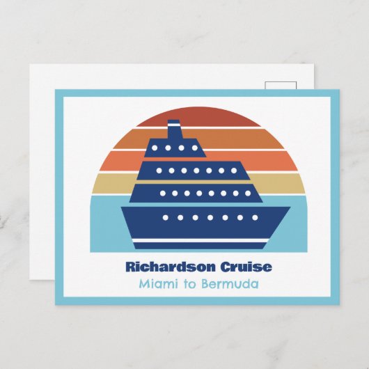 かわいいクルーズシップ家族旅行サンセットパーソナライズされた ポストカード (正面/裏面)