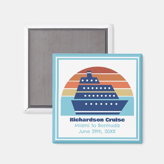 かわいいクルーズシップ家族旅行サンセットパーソナライズされた マグネット (正面/裏面)