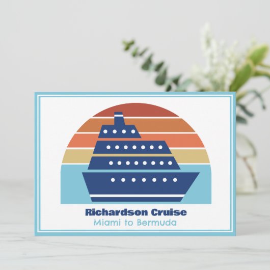 かわいいクルーズシップ家族旅行サンセットパーソナライズされた 招待状 (スタンド正面)