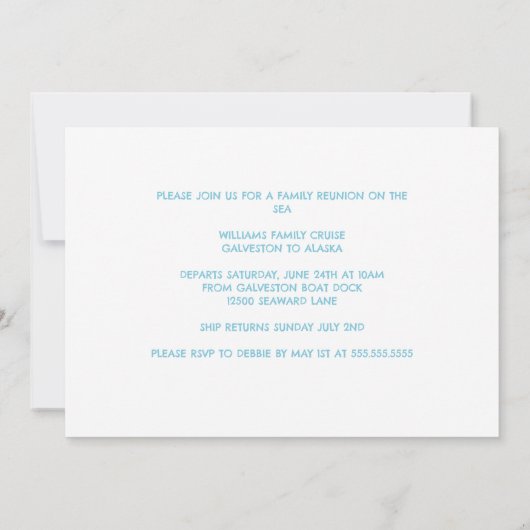 かわいいクルーズシップ家族旅行サンセットパーソナライズされた 招待状 (裏面)